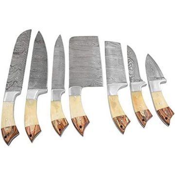 Wild Turkey Handmade Damascus 8 piece Kitchen Chef Knife set DM-2118